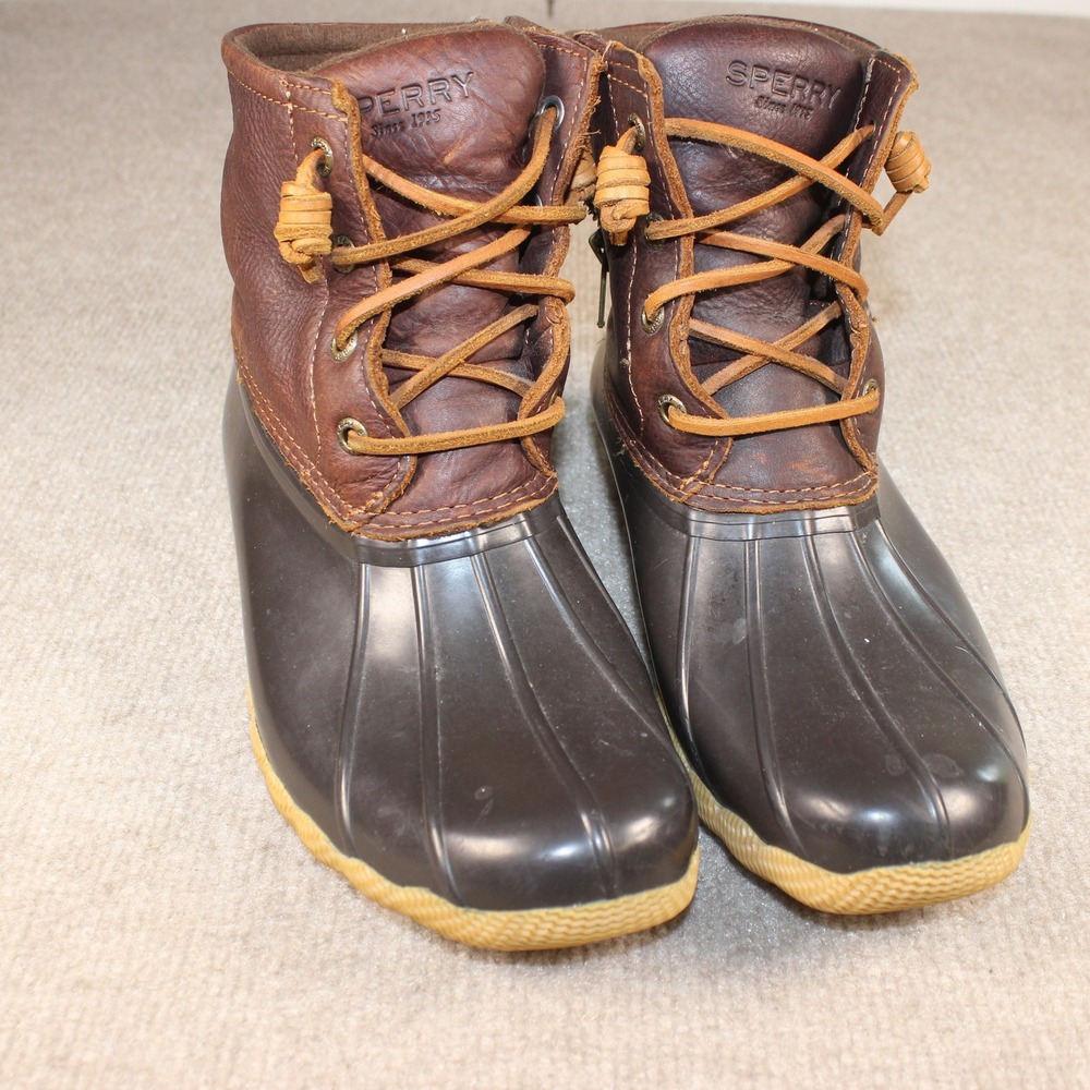Sperry Saltwater Duck Boots Women 7 Brown Leather Waterproof STS91176 Ankle Boot